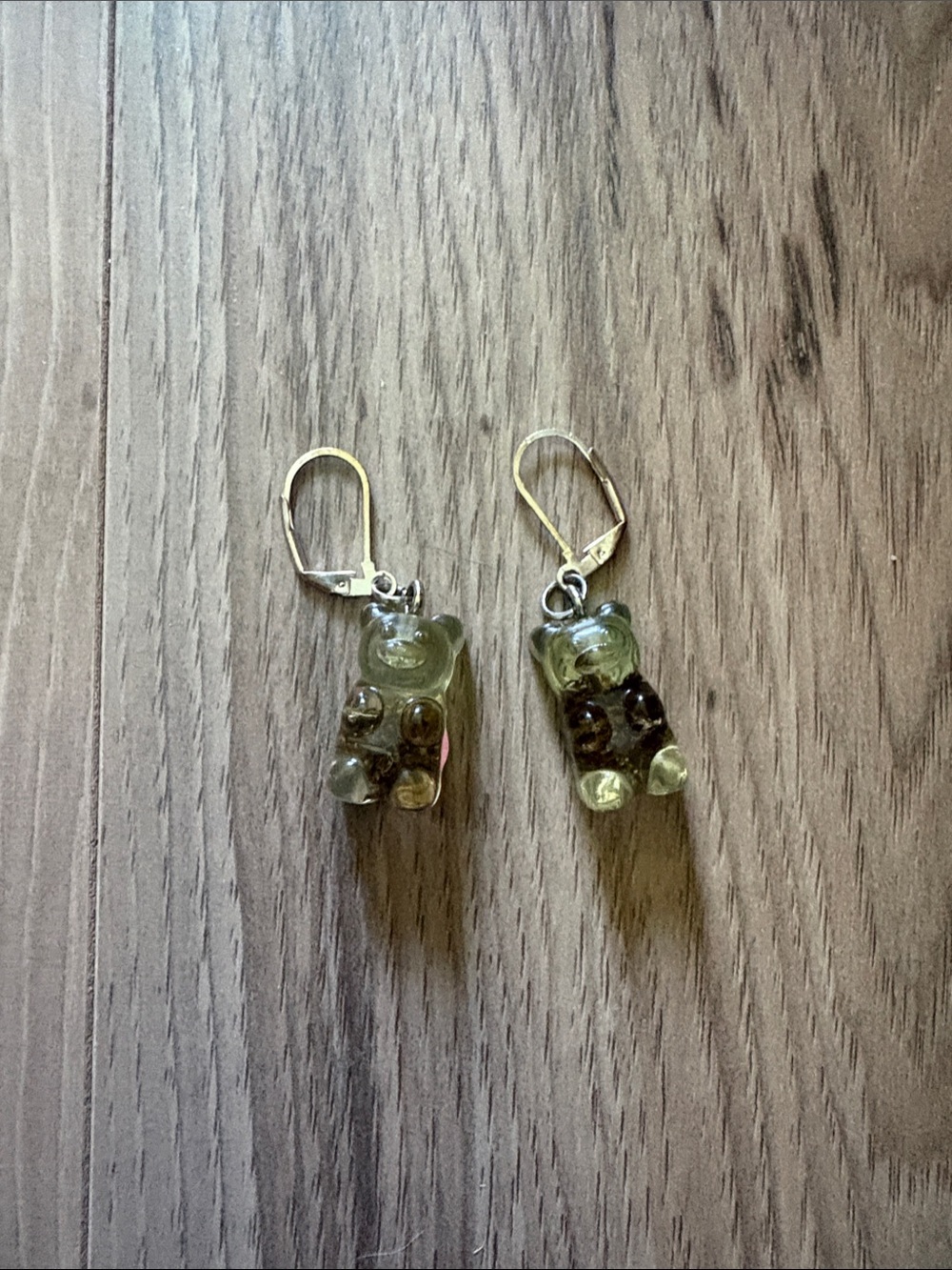 Gummy Bear Glass Drop Earrings in Olive Green